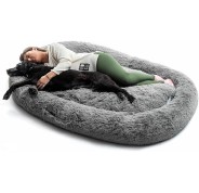 Innovagoods Cama Extragrande para Mascotas y Humanos - Bolsillo Lateral - Antideslizante - Facil Limpieza - Poliester - Ergonomico - Funda Extraible - 190x140x25cm - Color Gris