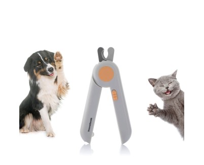 Innovagoods Clipet Cortau&ntilde;as para Mascotas - Luz LED - Ergonomico - Incluye Lima - Facil de Limpiar - Pilas Incluidas - 7x15x2cm - Color Gris y Naranja