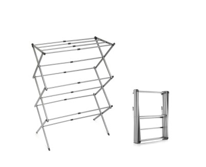 Innovagoods Cloxy Tendedero Metalico Extensible con 3 Alturas - 11 Barras - Soporta hasta 12kg - Plegable - Resistente al Agua - 43x10x38cm - Color Gris