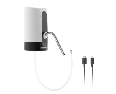Innovagoods Dispensador de Agua Automatico - Libre de BPA - Recargable USB - Compatible con Garrafas - Incluye Adaptador - Bateria 1200mAh - 7x13x16cm - Color Blanco y Negro