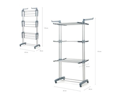 Innovagoods Dolver Tendedero Vertical con Ruedas - 24 Barras - Soporta hasta 40kg - Plegable - Altura Ajustable - 6 Alas Independientes - 49-62x175x73cm - Color Plateado