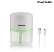 Innovagoods Echoppie Mini Picadora Recargable - Potencia 40W - Capacidad 250ml - Cuchillas de Acero Inoxidable - Bateria de 1300mAh - Velocidad de 30.000rpm - Color Gris, Verde y Transparente