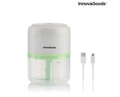Innovagoods Echoppie Mini Picadora Recargable - Potencia 40W - Capacidad 250ml - Cuchillas de Acero Inoxidable - Bateria de 1300mAh - Velocidad de 30.000rpm - Color Gris, Verde y Transparente