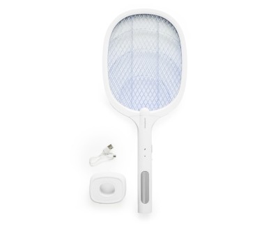 Innovagoods Elecfly Raqueta Matainsectos Recargable con Luz UV 2 en 1 - Funcion Lampara - 3000 Voltios - Bateria de 500mAh - Antidescargas Accidentales - 3.3x52.5x21.6cm - Color Blanco