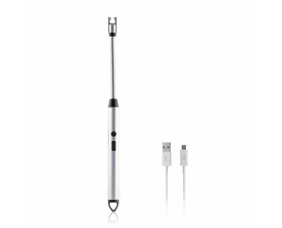 Innovagoods Flecther Encendedor Electrico - Recargable con USB - Flexible 360&ordm; - Bloqueo de Seguridad - Indicadores LED - Color Plateado y Negro