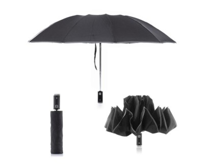 Innovagoods Folbrella Paraguas de Cierre Inverso con Luz LED - Reflectante - Antigoteo - Compacto - Ligero - Color Negro y Gris