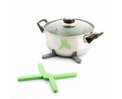 Innovagoods Folvet Pack de 2 Salvamanteles de Silicona - Plegable - Apto para Lavavajillas - Antideslizante - Facil Limpieza - 20x0.5x20cm - Color Verde y Gris