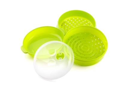 Innovagoods Fresh Vaporera Doble para Microondas - Doble Compartimento - Valvula de Vapor - Material Resistente - Facil Limpieza - Color Verde Lima