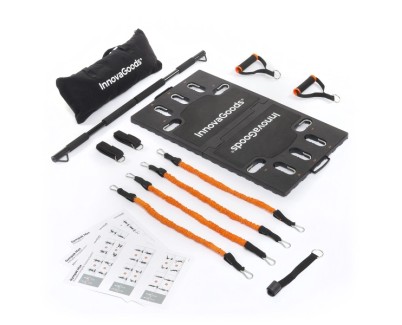 Innovagoods Gympak Max Set de Entrenamiento Integral Portatil - Resistencia Ajustable - Compacto - Guia de Ejercicios - Bolsa de Transporte - Base Antideslizante - 51x87x3cm - Color Negro y Naranja