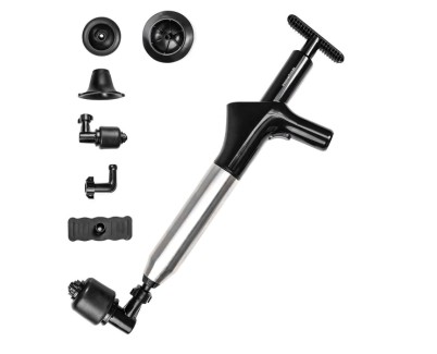 Innovagoods Jetpro Desatascador de Aire Comprimido 5 en 1 con Accesorios - Alta Presion - Acero Inoxidable - Manometro Incluido - Presion Ajustable - Color Negro