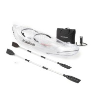 Innovagoods Kayak Inflable para 2 Personas - Bomba Manual - Soporta hasta 180kg - Incluye Accesorios - Bolsa de Transporte - 2 Remos Desmontables - 312x100x51cm - Color Transparente y Negro