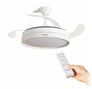 Innovagoods Keteez Ventilador de Techo con 4 Aspas Retractiles - 72W - 6 Velocidades - Luz LED - Incluye Accesorios de Montaje - Mando a Distancia - Temporizador - 49-104x42cm - Color Blanco
