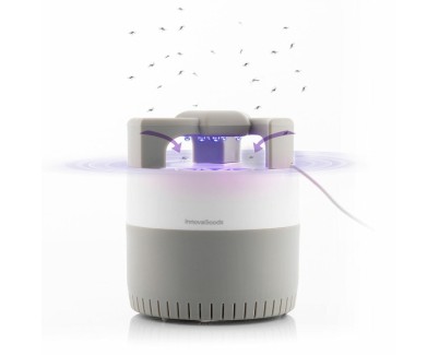 Innovagoods KL Silen Lampara USB Antimosquitos por Succion - Luz LED UV - Silenciosa - Alcance hasta 50m2 - Facil Limpieza - 12x14cm - Color Blanco y Gris