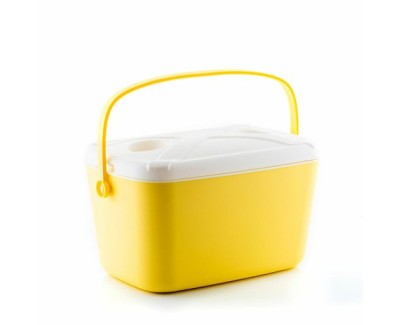 Innovagoods Lilty Nevera Portatil Rigida - Capacidad 15L - Asa de Transporte - Tapa Bandeja - Estilo Retro - Facil Limpieza - 43x25x29cm - Color Amarillo y Blanco