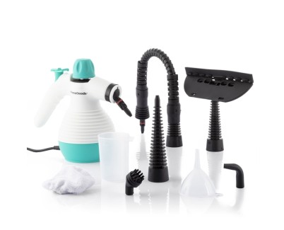 Innovagoods Limpiador a Vapor - 1000W - Autonomia hasta 20Minutos - Capacidad 350ml - Presion 3bar - Cable 2.8m - IPX4 - Incluye Accesorios - Boton de Seguridad y Tapa - Color Blanco y Azul