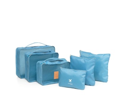 Innovagoods Luggan Pack de 6 Bolsas Organizadoras para Maletas - Resistente al Agua - Cremallera - Varios Formatos - Color Azul