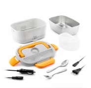 Innovagoods Lunffi Fiambrera Electrica - Capacidad 1.5L - Temperatura hasta 90°C - Potencia 60W - Cables Extraibles - Recipiente de Acero Inoxidable - Tapa con Valvula - Color Naranja y Blanco