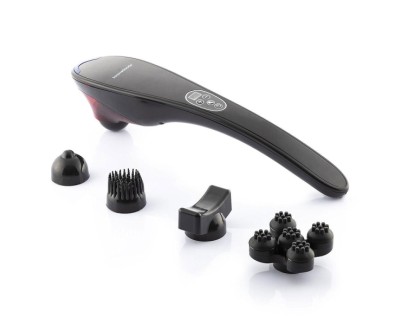 Innovagoods Masfin Masajeador de Mano Recargable - 16W - Bateria 1800mAh - Cable 95cm - Recargable - 5 Cabezales Intercambiables - Funcion Calor Infrarrojo - 11x45x8cm - Color Negro