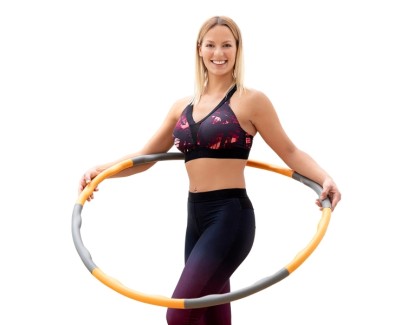Innovagoods O-Waist Aro de Fitness Desmontable - Recubierto de Espuma - Multideporte - Diametro Ajustable - Polipropileno - Color Gris y Naranja