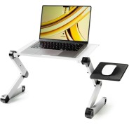 Innovagoods Omnible Mesa Ajustable Multiposicion para Portatil de Aluminio - Plegable - Soporta hasta 15kg - Bandeja para Raton - Rotable 360º - Multifuncion - 49x53x26cm - Color Gris