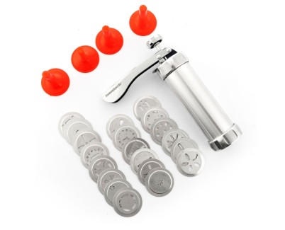 Innovagoods Prekies Maquina para Masa de Galletas 2 en 1 - Manga Pastelera - Incluye Plantillas - Facil Limpieza - Mango Ergonomico - Desmontable - Incluye Receta - 14x21.5x5.9cm - Color Gris