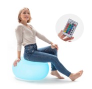 Innovagoods Pulight Asiento Hinchable - Luz LED Multicolor - Soporta hasta 100kg - Mando a Distancia - Incluye Hinchador - IP68 - 50x30cm - Color Blanco