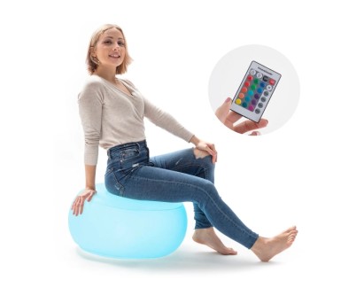 Innovagoods Pulight Asiento Hinchable - Luz LED Multicolor - Soporta hasta 100kg - Mando a Distancia - Incluye Hinchador - IP68 - 50x30cm - Color Blanco