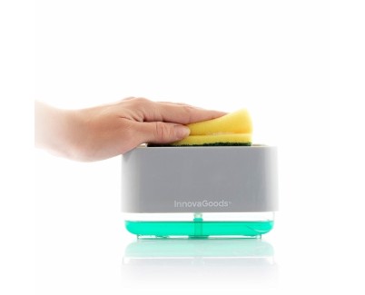 Innovagoods Pushoap Dispensador de Jabon 2 en 1 - Capacidad 330ml - ABS y Poliestireno - Multifuncion - Antibacteriano - Contenedor Transparente - 13.7x7.5x9.7cm - Color Gris