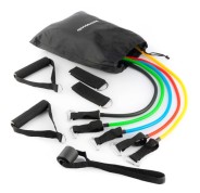 Innovagoods Rebainer Set de 5 Bandas de Resistencia con Accesorios - Resistencia Ajustable - Guia de Ejercicios - Portatil - Mangos de Espuma - Accesorios Incluidos - Colores Segun Nivel -