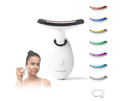 Innovagoods Selora Masajeador Facial Electrico Reafirmante para Cara y Cuello - Autonomia 60min - 500mAh - Termoterapia - Luz LED - Recargable - Autoapagado - Electroestimulacion - Color Blanco