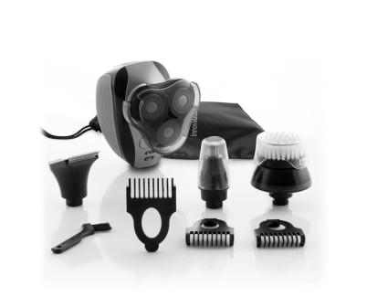 Innovagoods Shavestyler Afeitadora 5 en 1 - Autonomia 45min - Bateria 600mAh - IPX7 - Recargable - Acero Inoxidable - Multifuncion - Cabezales Incluidos - Incluye Peines Guia - 6x9x8cm - Color Negro