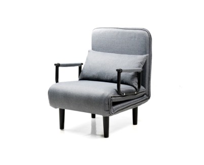 Innovagoods Softfa Sofa Cama Individual 4 en 1 - Soporta hasta 150kg - Respaldo Reclinable - Plegable - Multifuncion - Pies Antideslizantes - Incluye Cojin - 64x80x68cm - Color Gris y Negro