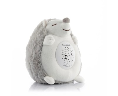 Innovagoods Spikey Erizo de Peluche con Ruido Blanco y Proyector Quitamiedos - Luz LED RGB - Apagado Automatico - Estrellas y Lunas en el Techo - 16x19x15cm - Color Blanco y Gris