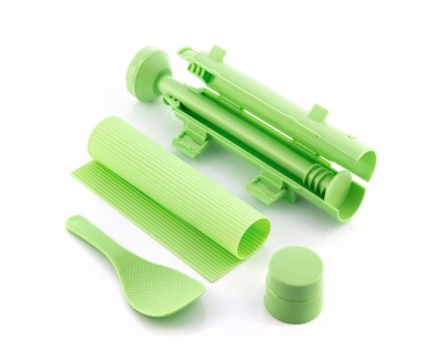Innovagoods Suzooka Set de 3 Piezas para Sushi - Libre de BPA - Incluye Esterilla - Facil de Limpiar - Incluye Recetario - Color Verde