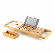 Innovagoods Trayth Bandeja Extensible de Bambu hasta 104cm - Soporta hasta 12kg - Incluye Accesorios - Antideslizante - Atril Plegable - Soporte de Vasos y Copas - 104x22x4cm - Color Madera