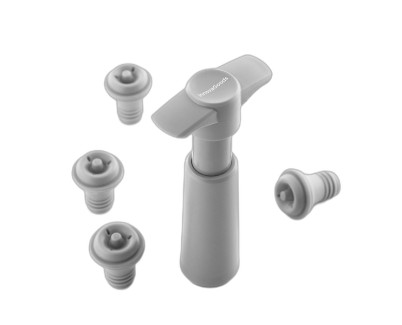 Innovagoods Winuum Bomba Manual de Vacio y Tapones para Vino - Incluye 4 Tapones Reutilizables - Evita Oxidacion Del Vino - Compacto y Ligero - No Apto para Espumosos - Color Gris