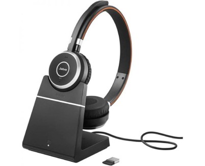 Jabra Evolve 65 SE Stereo UC Auriculares con Microfono Bluetooth + Soporte de Carga USB-A - Cancelacion de Ruido - Autonomia hasta 12h - Diadema Ajustable - Controles en Auricular - Color Negro