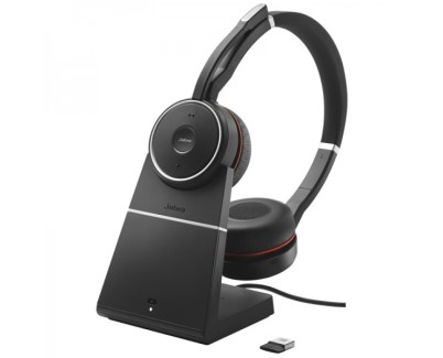 Jabra Evolve 75 SE UC Auriculares con Microfono Bluetooth Dual + Soporte de Carga USB-A Voz HD - Cancelacion de Ruido - Autonomia hasta 18h - Diadema Ajustable - Controles en Auricular - Color Negro
