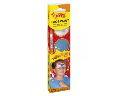 Jovi Adventure Estuche de 3 Botes 8ml Maquillaje Crema + Accesorios - Hipoalergenico - Facil Aplicacion - Base Grasa - Elimina sin Agua - Incluye Esponja y Pincel - Color Surtido