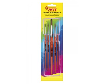 Jovi Artistic Paintbrushes Blister con 5 Pinceles Redondos - Pelo Natural - Mango de Madera - Calibre 00 al 12 - Punta Redonda - Pelo Suave - Color Varios