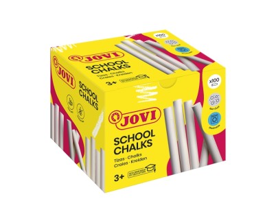Jovi Classcolor Caja de 100 Tizas Antipolvo Blancas - Compactas - sin Polvo - Materias Primas Naturales - Trazos Nitidos - Faciles de Borrar - Resistentes - Redondas - Color Blanco