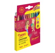 Jovi Crayons Student Estuche de 12 Ceras Plasticas - Resistentes - No Manchan - Agradables de Rayar - Acabado Brillante - Gran Duracion - Colores Mezclables - Color Surtido