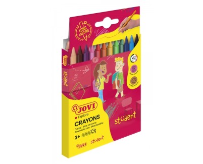 Jovi Crayons Student Estuche de 12 Ceras Plasticas - Resistentes - No Manchan - Agradables de Rayar - Acabado Brillante - Gran Duracion - Colores Mezclables - Color Surtido