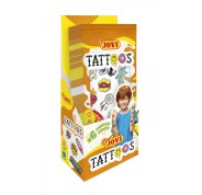 Jovi Expositor con 24 Packs de Tatuajes Temporales - 6 Laminas por Pack - Mas de 80 Motivos - Emoticonos, Animales, Objetos etc... - Sin Parabenos - Libre de Alergenos