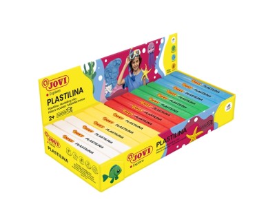 Jovi Expositor de 15 Pastillas de Plastilina 150gr - Colores Basicos - 100% Vegetal - Muy Moldeable - No Se Seca - Colores Mezclables - Color Surtido