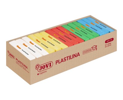 Jovi Expositor de 15 Pastillas de Plastilina 350gr Colores Basicos - 100% Vegetal - Muy Moldeable - No Se Seca - Color Surtido