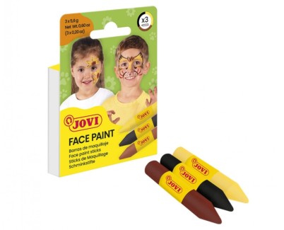Jovi Face Paint Animal Pack de 3 Barras de Maquillaje - Para todo Tipo de Pieles - Se Limpia Facilmente - Colores Amarillo, Marron y Negro