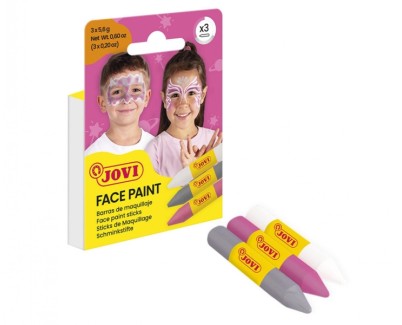 Jovi Face Paint Fantasy Pack de 3 Barras de Maquillaje - Para todo Tipo de Pieles - Se Limpia Facilmente - Colores Blanco, Rosa y Gris