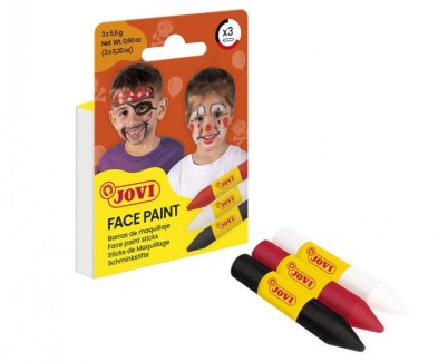 Jovi Face Paint Scary Pack de 3 Barras de Maquillaje - Para todo Tipo de Pieles - Se Limpia Facilmente - Colores Blanco, Rojo y Negro