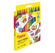 Jovi Felt Pens Estuche de 12 Rotuladores - Amplia Variedad de Tonos - Tinta de Gran Fijacion - Punta de 3mm - Capuchon de Seguridad Ventilado - Grip Triangular Ergonomico - Color Surtido